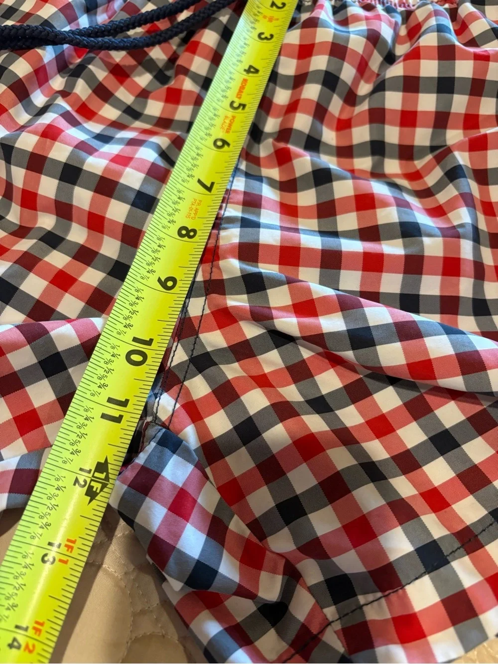 H&M Men's Gingham Swim Trunks Plaid Red White Blue size M